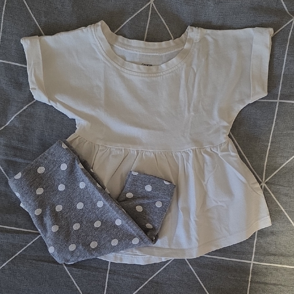 George Baby White Cotton Top And Polka Dot Leggings